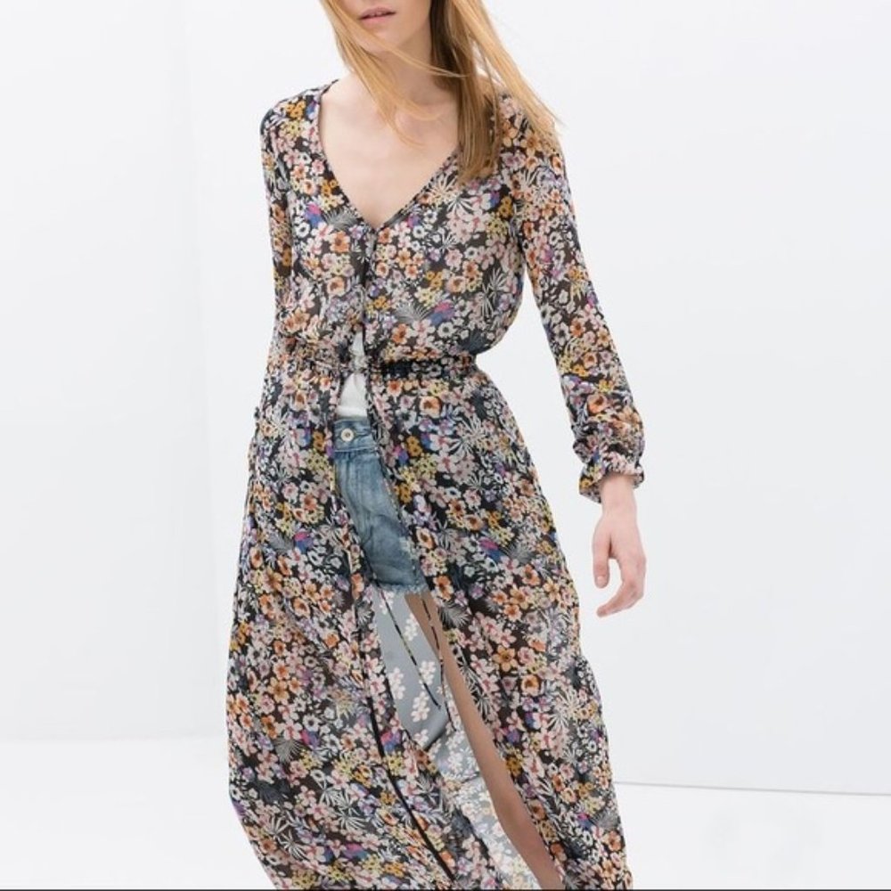 Zara | Spain Floral Sheer Maxi Duster - Picture 3 of 9